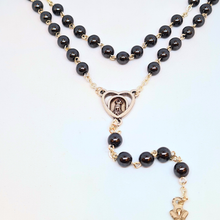 Load image into Gallery viewer, Genuine Hematite Stone Rosary with Heart Centerpiece