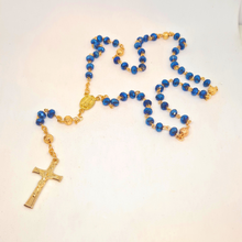 Load image into Gallery viewer, Golden Blue Crystal Rosary with Fatima Apparitions