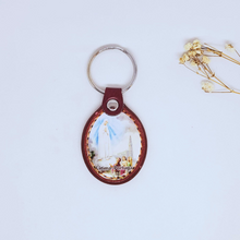 Load image into Gallery viewer, Apparitions of Our Lady of Fatima Leather Keychain