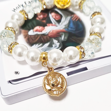 Load image into Gallery viewer, Holy Family Golden Blue Bracelet