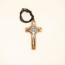 Load image into Gallery viewer, Saint Benedict Wood Cross Necklace
