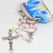 Load image into Gallery viewer, Pink Marble-Effect Crystal Rosary with Heart Centerpiece and Pouch
