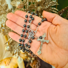 Load image into Gallery viewer, Genuine Hematite Stone Rosary with Heart Centerpiece
