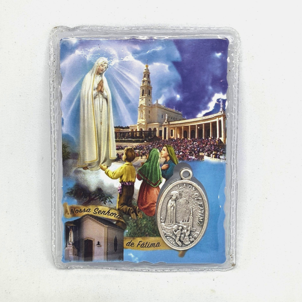 Laminated Fatima Prayer Card with Apparitions Medal