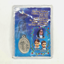 Load image into Gallery viewer, Laminated Fatima Prayer Card with Apparitions Medal
