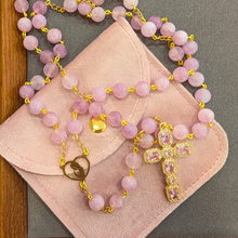 Load image into Gallery viewer, Natural Pink Quartz Stone Rosary with Crystal Cross
