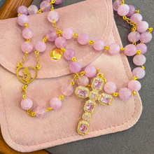 Load image into Gallery viewer, Natural Pink Quartz Stone Rosary with Crystal Cross
