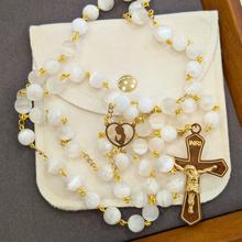 Load image into Gallery viewer, Natural White Selenite Stone Rosary with Gold-Toned Crucifix

