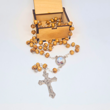 Load image into Gallery viewer, Olive Wood Rosary in Fatima Apparitions Wooden Keepsake Box
