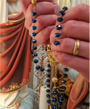 Cargar imagen en el visor de la galería, Blue Crystal and Gold Rosary
