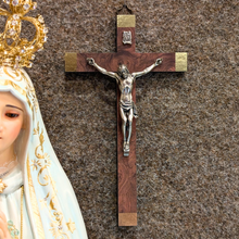 Load image into Gallery viewer, Replica of Sister Lucia&#39;s Crucifix – Wooden Cross with Silver Corpus
