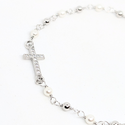 Silver Cross Bracelet with Zirconia [925 Silver]