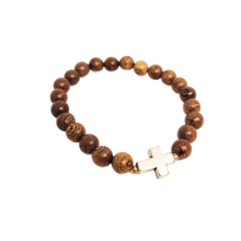 Cargar imagen en el visor de la galería, Teak wood Bracelet with Metal Cross
