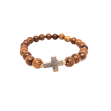 Cargar imagen en el visor de la galería, Teak wood Bracelet with Metal Cross
