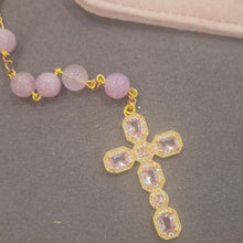 Load and play video in Gallery viewer, Natural Pink Quartz Stone Rosary with Crystal Cross
