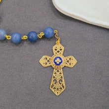 Load and play video in Gallery viewer, Natural Blue Agate Stone Rosary with Fatima Heart
