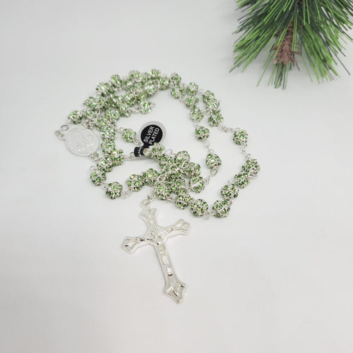 Premium Silver Medal of Fatima Rosary - Green