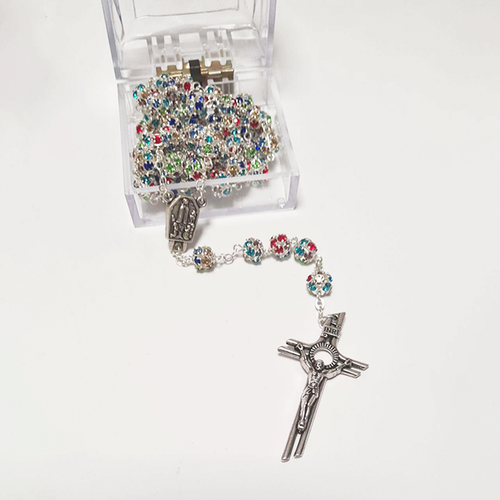 Premium Silver with Colored Crystals Rosary of Fatima